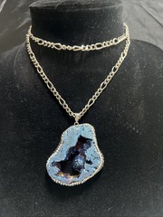 Agate Blue Stone Pendant (2in.) Necklace (13in)