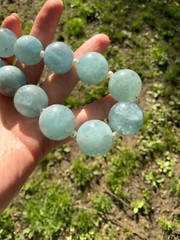 Huge Aquamarine Bead Necklace Artisan Handcrafted