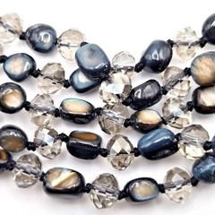 Hand-Knotted 5-Strand Polished Abalone Nuggets and Smoky Glass Necklace