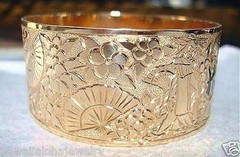 QUOTE 24MM 14K YELLOW GOLD HAWAIIAN CUSTOM ENGRAVED PERSONALIZED BANGLE 6.5-9 #2