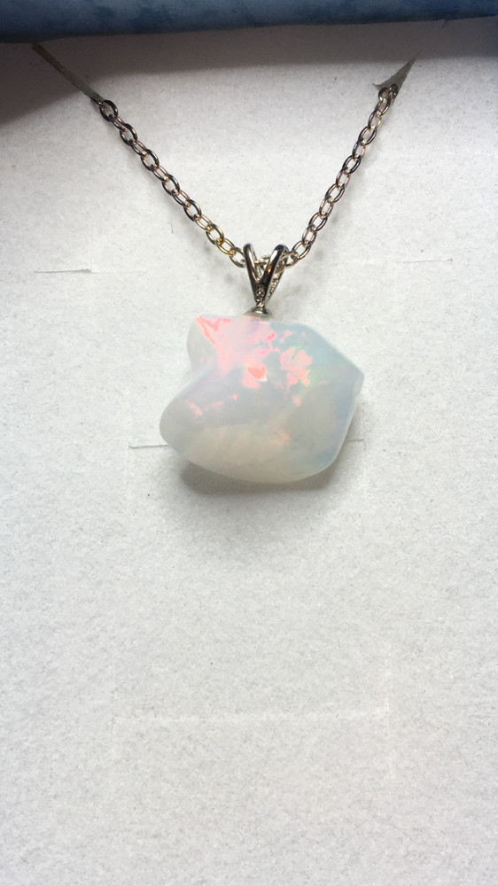 #350- 7.35ct Genuine Freeform Ethiopian Welo Opal on a Sterling Silver Chain