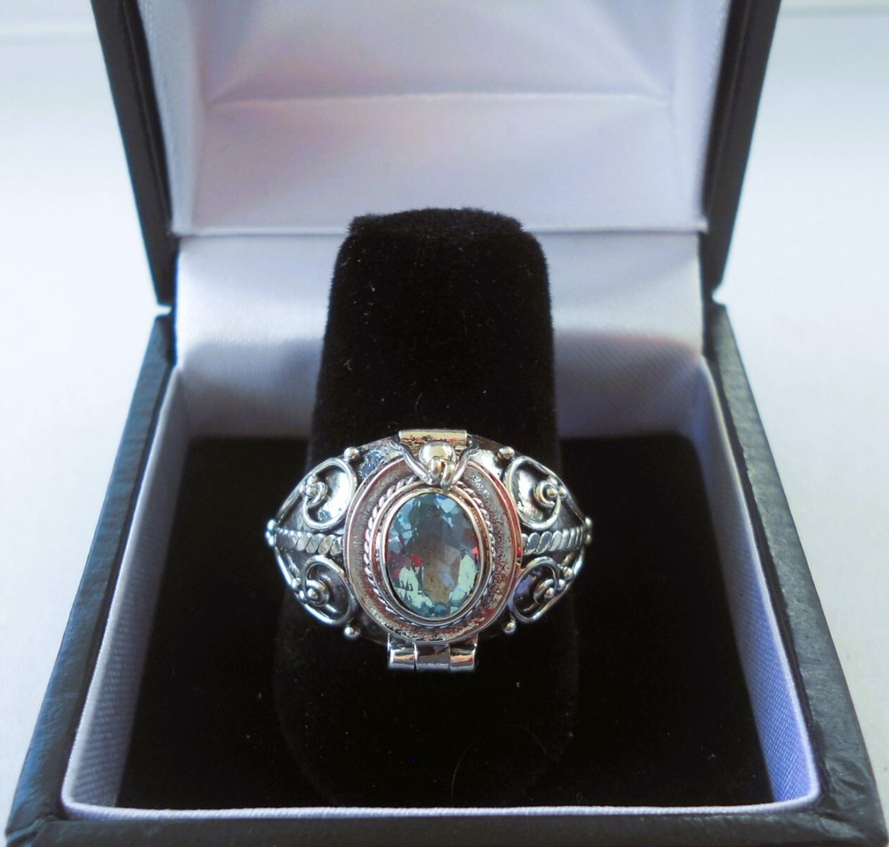 Handmade Sterling Silver Blue Topaz Poison Ring – Sizes 6-7-8-9-10