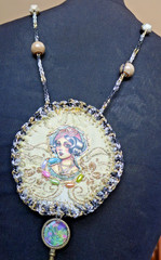 Handmade Crocheted art Necklace Cotton Fabrics embroidered crocheted+ Beads