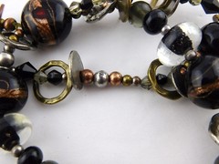 Artisan Branded Blown Glass Quartz Stretch Bracelet Double Strand Mixed Metals