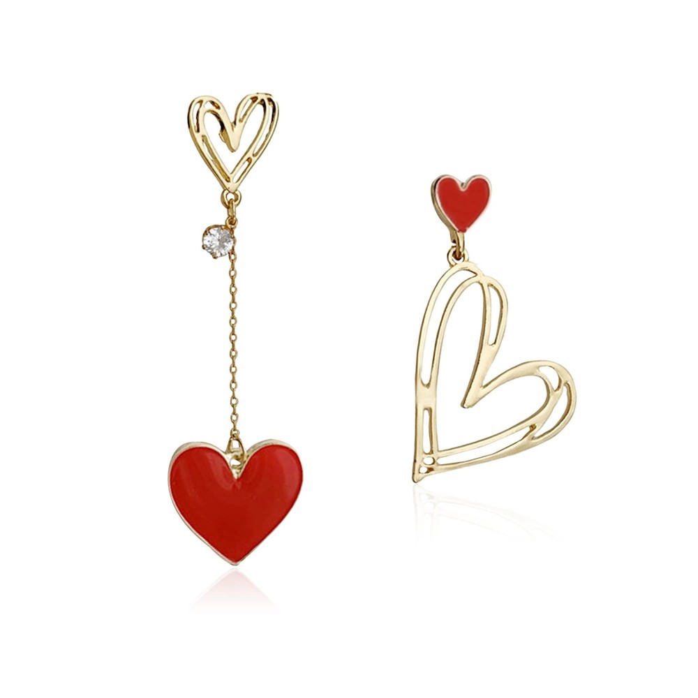 Mismatched Earrings Asymmetric Heart Dangle Cute Love for Women Statement Hea…