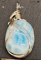Handcrafted Sterling Silver Wire Wrapped Larimar Crystal Pendant