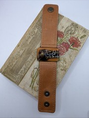 Artisan Brown Leather Bracelet with Art Glass Center Fits 6-6.5″ w/ Double Snap