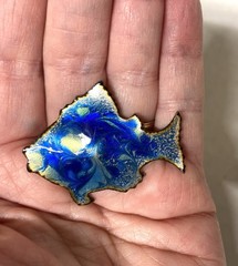 ENAMEL ON COPPER FISH PIN –MULTI- BLUE COLORS – INGA HANDMADE