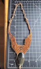 Handmade Copper Wire Wrapped Silver Sheen Obsidian Necklace Boho Statement