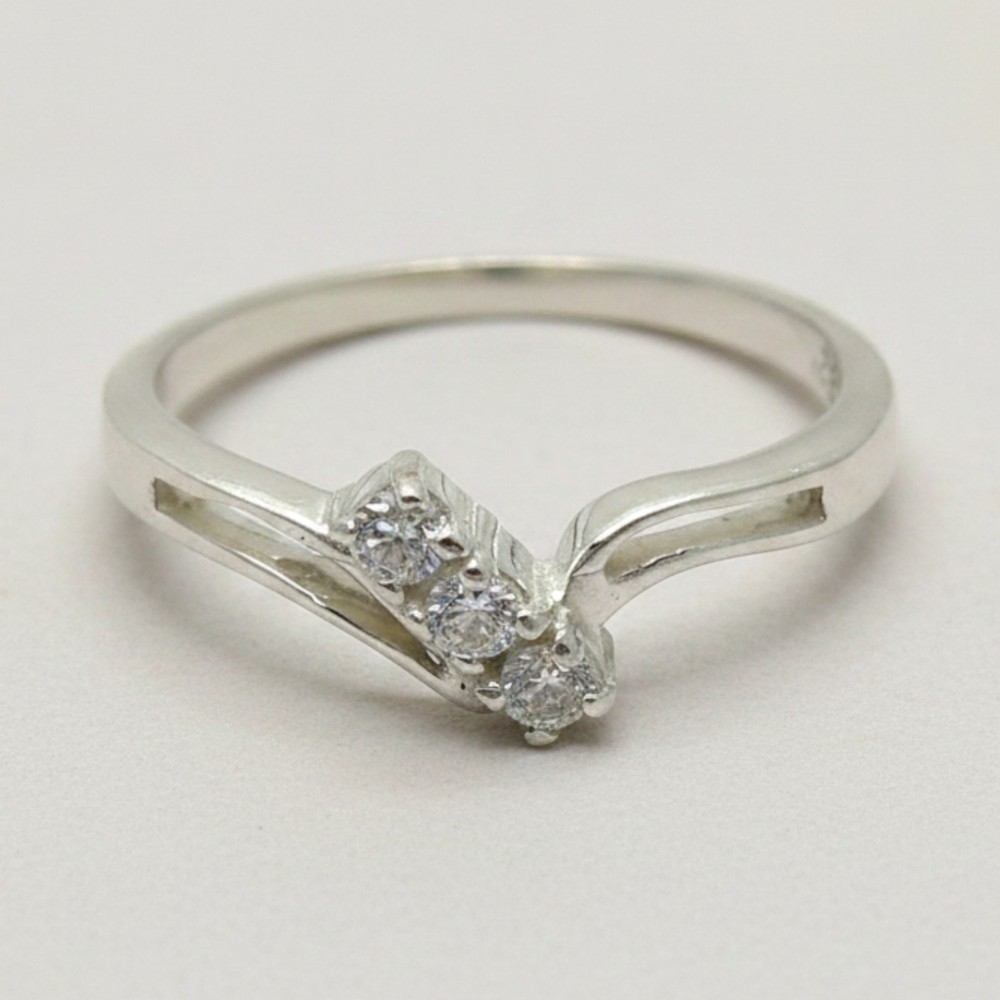 Dainty Sterling Silver Ring Hallmarked Solid 925 With 3 Cubic Zirconia Empress