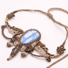 Handmade Natural Blue Opal Gemstone Bohemian Macrame Healing Choker Necklace
