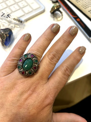 ARRAUS 925 Silver Bronze Ottoman Statement Ring SZ 8 Simulated Emerald Multi-Gem