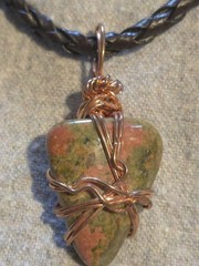 Unakite Pendant On A Brown Leather Necklace