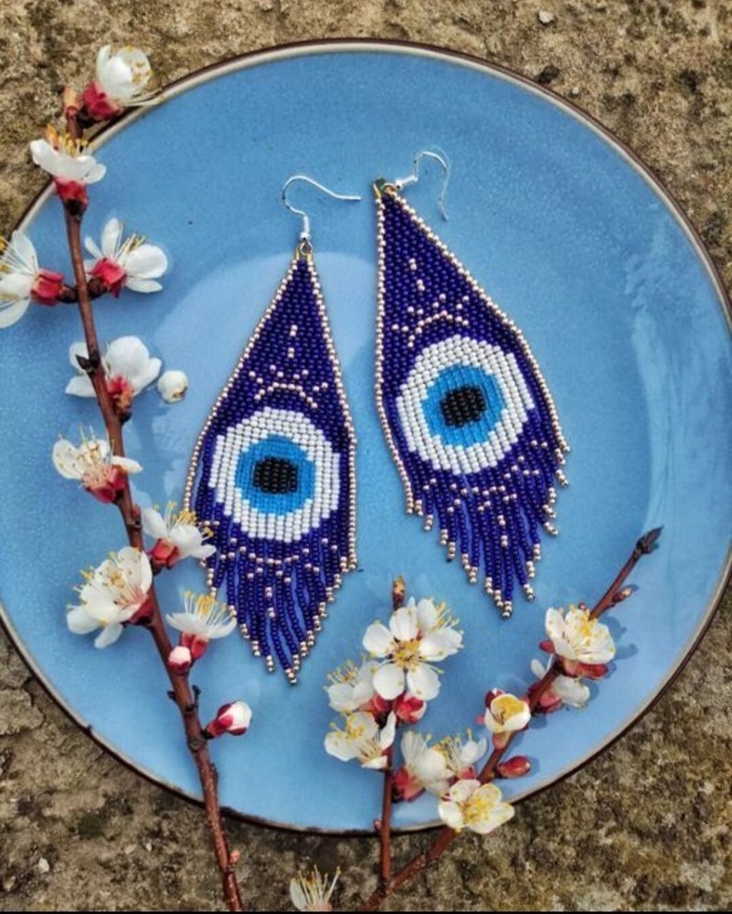 Tribal Earrings Native Large Boho American Seed Beads Handmade Earring