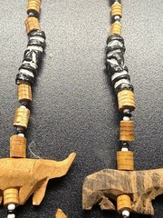 Wooden Safari Jungle Animal Bead Necklace – Hand Carved Folk Art Tribal Boho 30”