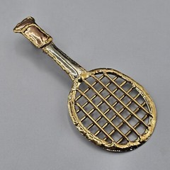 Tennis Raquet Pendant Brooch Pin Tri Tone Artisan Metalwork Sports Athlete