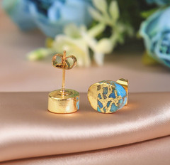 Gold Plated Blue Turquoise Dainty Stud Earrings Crystal Gemstone Healing Earring