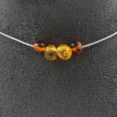 Genuine Baltic Amber Necklace With 4 Pearls. Steel Chain Necklace