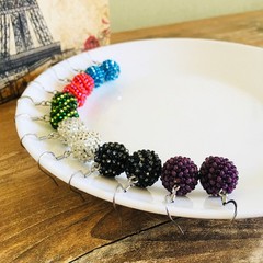 Plum Purple Beaded Ball Earrings Handmade Seed Bead Sphere Bon Bon Jewelry