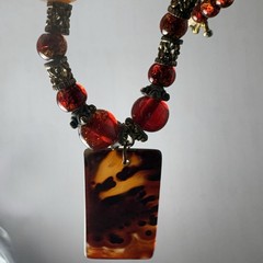 Artisan Carnelian Agate Statement Necklace 20″ Chunky Bead Boho Pendant