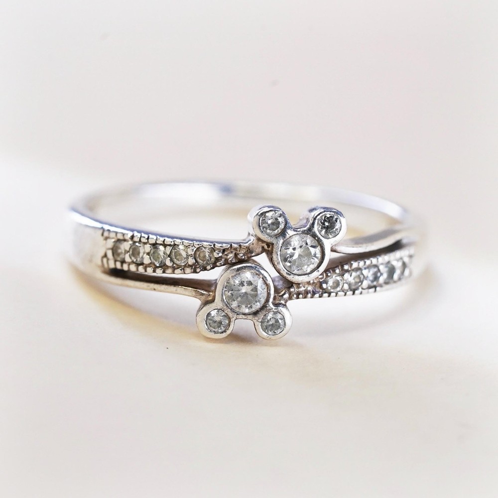 Size 9.25, Disney sterling 925 silver Mickey Mouse band ring with cluster CZ
