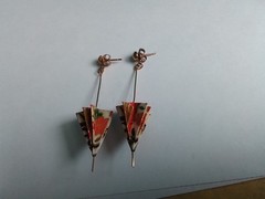 Handcrafted Japanese Origami Paper Umbrella Earrings, Goldtone Metal, Pierced