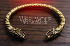 Gold Viking Wolf Head Bracelet — Norse/Celtic/Medieval/Bronze/Jewelry/Torc