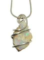 Ethiopian Opal Pendant Necklace, Sterling, Raw Opal, October Birthstone #26