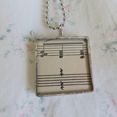 Vtg Y2K Handmade Soldered Glass Charm Necklace Letter V Music Notes Shabby Chic