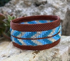 Woven Copper Glass Beads Bracelet South Africa Cuff Turquoise Blue 1.25″ D 2.5
