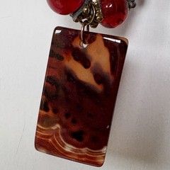 Artisan Carnelian Agate Statement Necklace 20″ Chunky Bead Boho Pendant