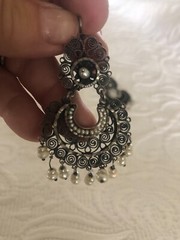 Earrings Mexico Filigree Silver Scroll & Pearl Beads Oaxaca Handmade