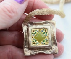 Orit Schatzman 925 Sterling Gold & Multi-color Crystals Necklace Ribbon Chain