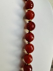 Genuine Carnelian 10mm Faceted Beaded Necklace w/ Tibetan Dzi Center Bead