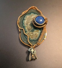 One Of A Kind Artisan Fossil/Lapis Wire Pendant