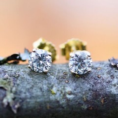 Lab Created 1 or 2 Carat Total Weight Moissanite Studs Earrings Gold Vermeil