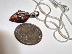 925 Sterling Silver Goldstone Pear Pendant Necklace Scroll Bail