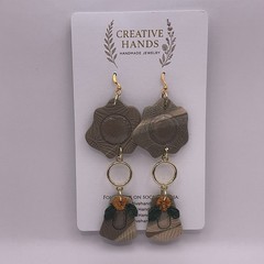 Handmade Floral Dangle Earrings Yellow Flower Gold Hoop Lightweight