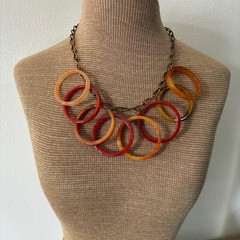 Jan Michaels Statement Necklace Carnelian Agate Glass-Look Circle Necklace