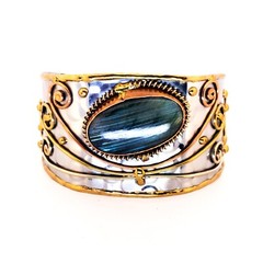 Anju Chunky LABRADORITE Gemstone Cuff Statement Bracelet, Mixed Metal Cuff