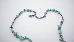 Handmade 26″ Turquoise and Lapis Lazuli Nugget Necklace with Brass and Glass Bea