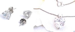 Solid 18k White Gold diamond Necklace Pendant Stud Earrings Heart Diamond HMADE