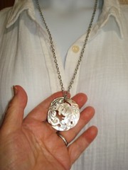 28″ Long Necklace with 1 3/4″ across Carved Mother Of Pearl Koi Fish Medallion