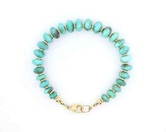 Bright Blue Green Faceted Arizona Turquoise Bracelet, Gold Filled, Sizes 6 to 9