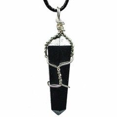 (1) Hematite Wire Wrapped Double Terminated Crystal Wand Pendant w/Description