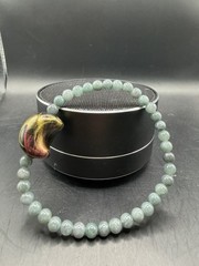 Blue Water Jade Beaded Bracelet, Featuring a Daqi Moon-Shaped Charm