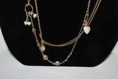 J#35 – Metal chain Necklace with multicolored beads. 59″ long