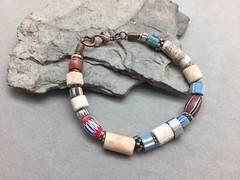 Mudlark Pipe Stem Bead Bracelet from Finds on Thames River England Unisex Medium