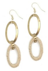 Anju Sachi Collection Bohemian Neutrals Tan and Gold Woven Jute Fiber Oval Drop