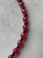 RED MALAYSIAN JADE BLACK ONYX Gemstone Beaded Unisex Choker Necklace 17”